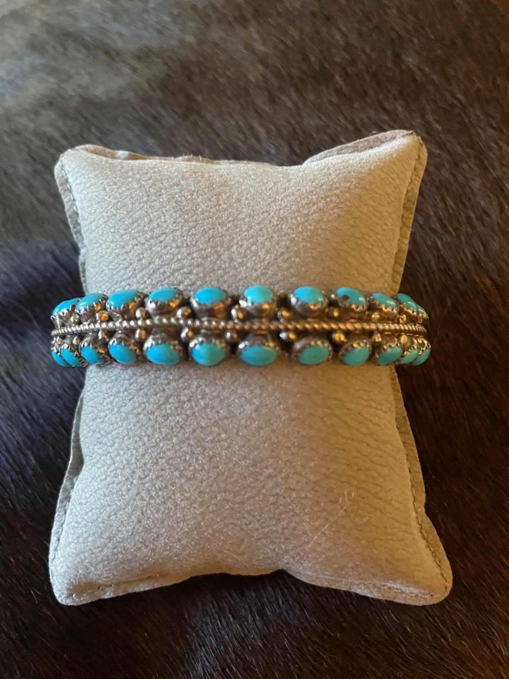 Vintage Native American Sterling Silver and Double Row Cuff Bracelet